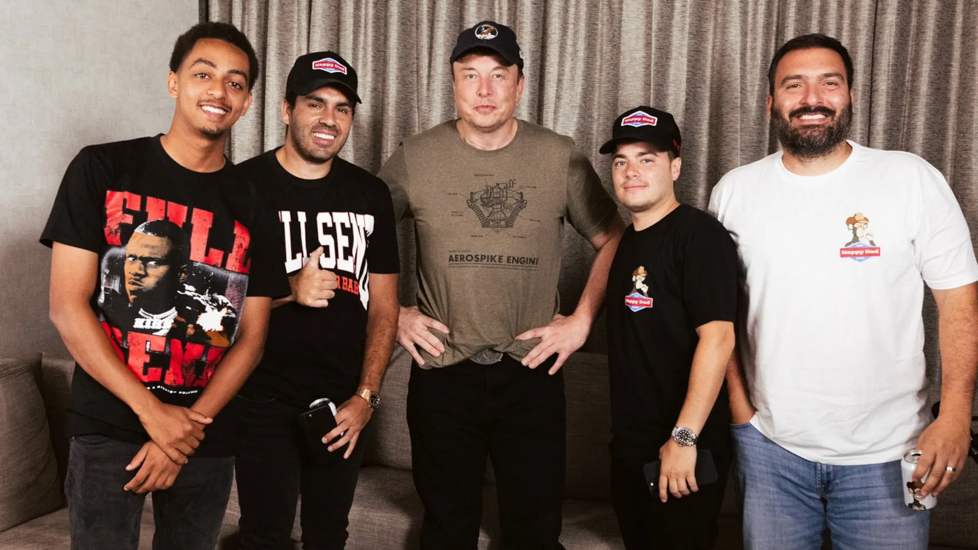 Elon Musk (center) with the hosts of the Full Send podcast. Photo: Full Send