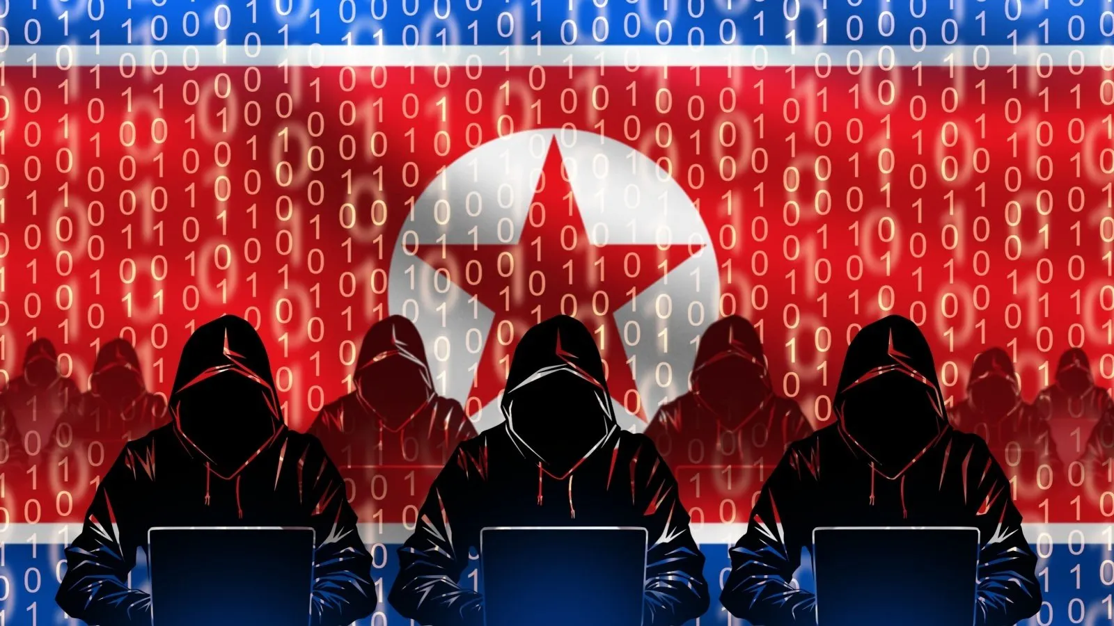 North Korea Flag featuring hackers. Image: Shutterstock