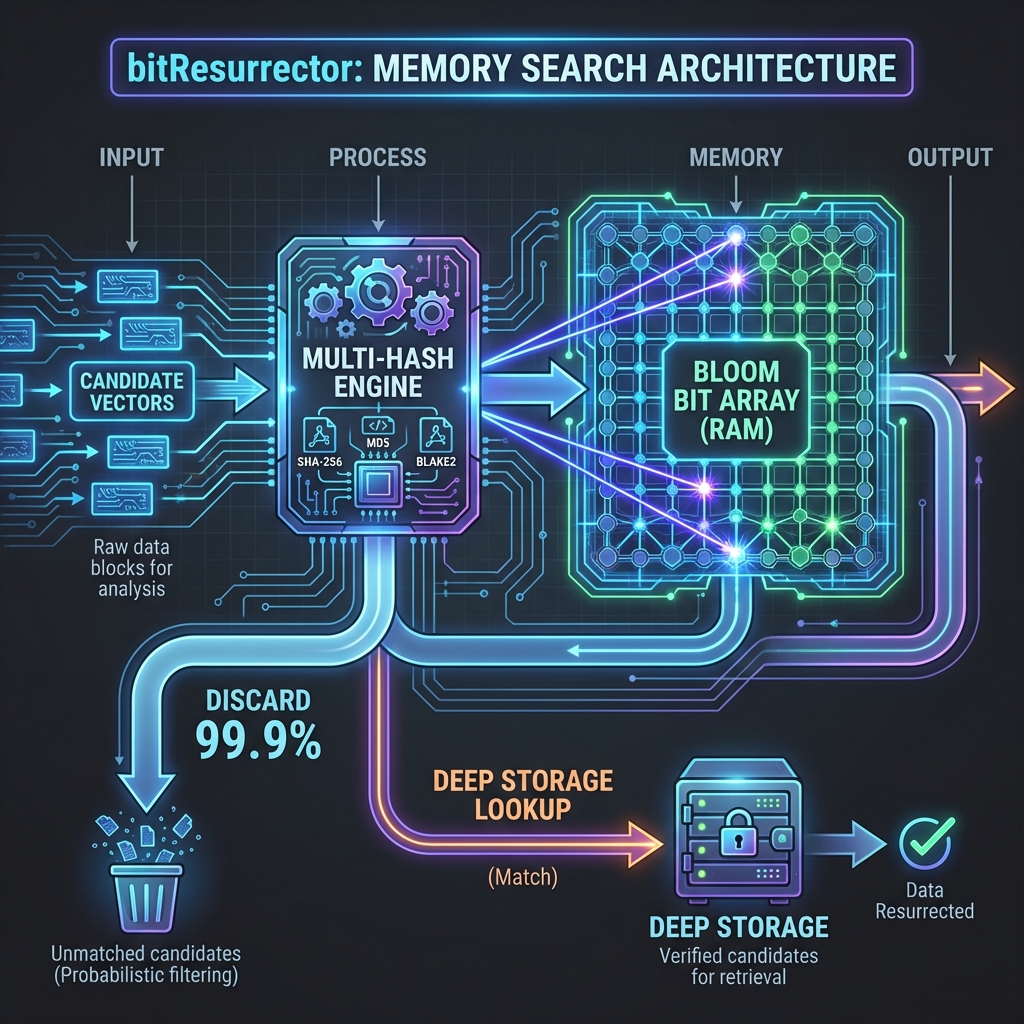 BitResurrector Bloom Filter Technical Architecture Detailed Architecture Diagram of BitResurrector Bloom Filter Implementation