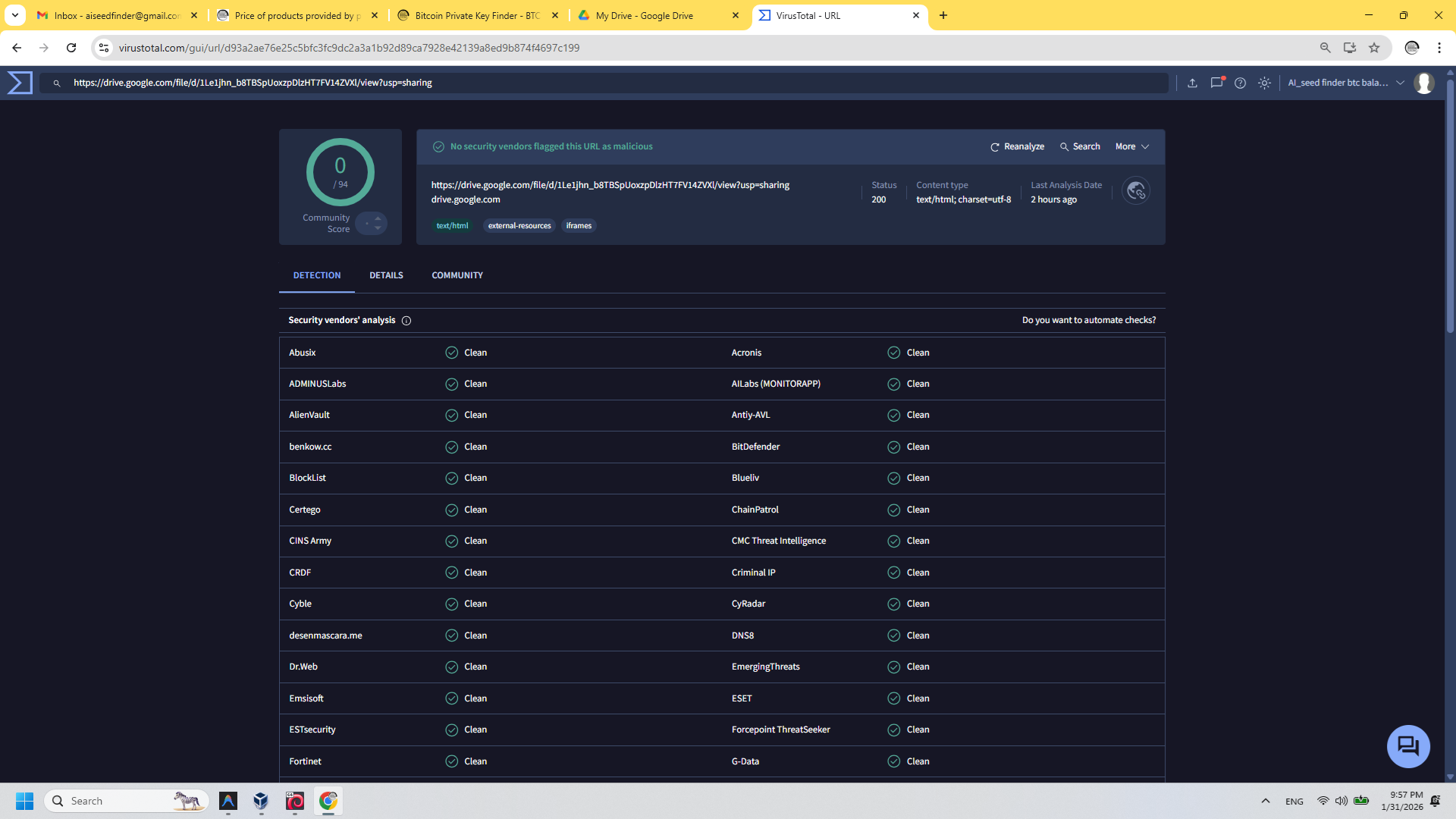 bitResurrector with virus total check - passed
