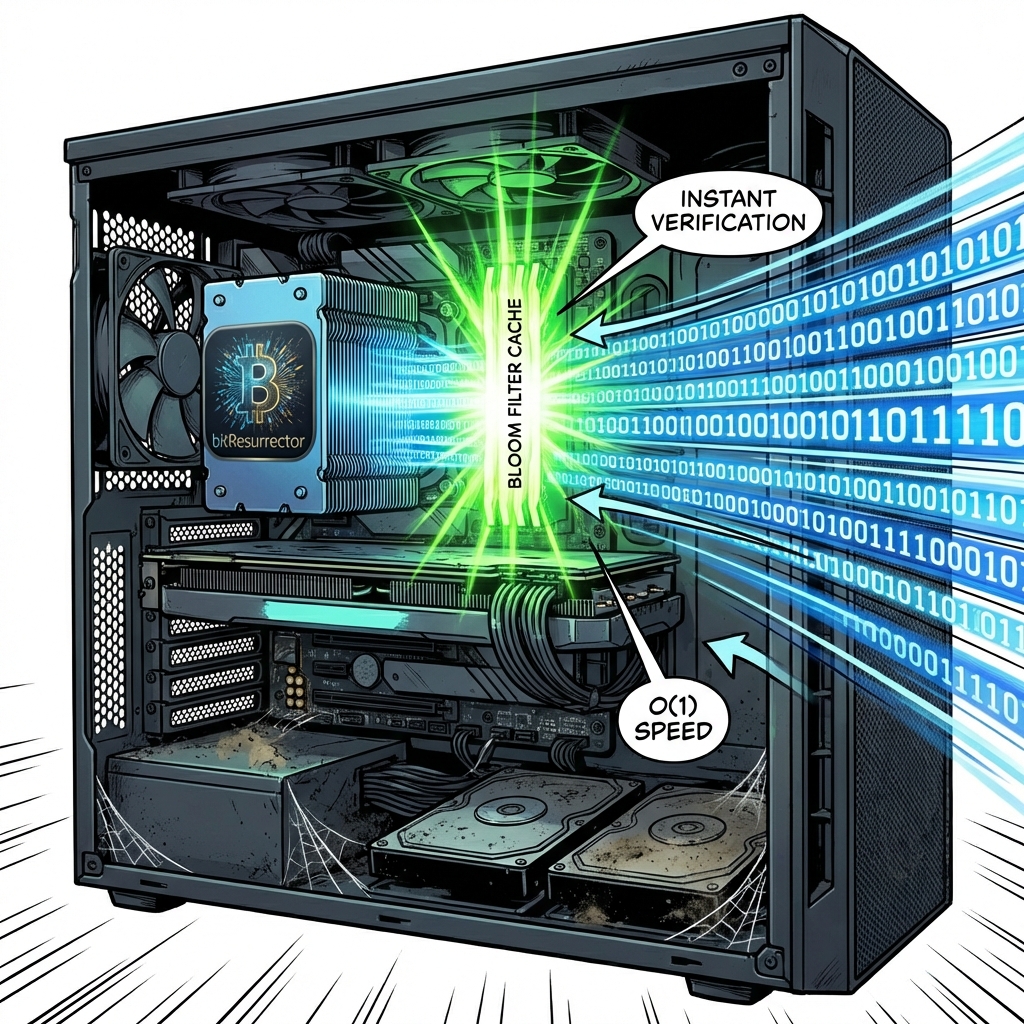 BitResurrector Bloom Filter Instant RAM Verification Bloom Filter Technology visualization in BitResurrector RAM Cache