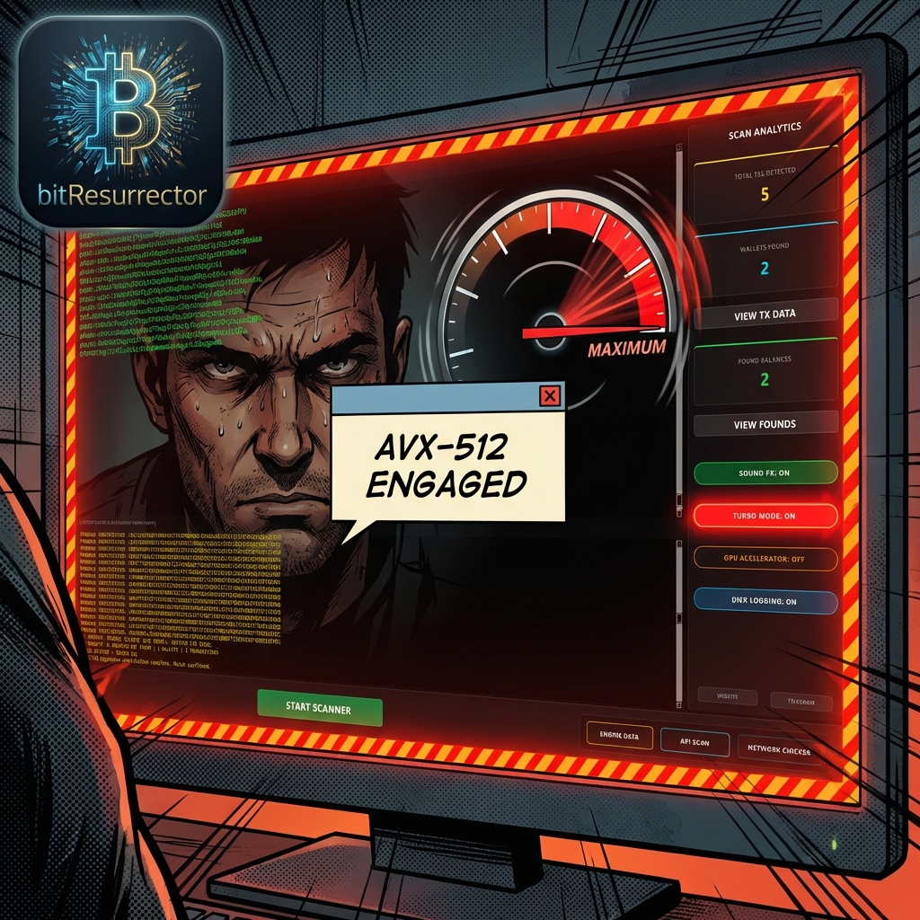 Turbo Core Mode Interface with AVX-512 Visualization BitResurrector Interface showing Turbo Core Mode Activation