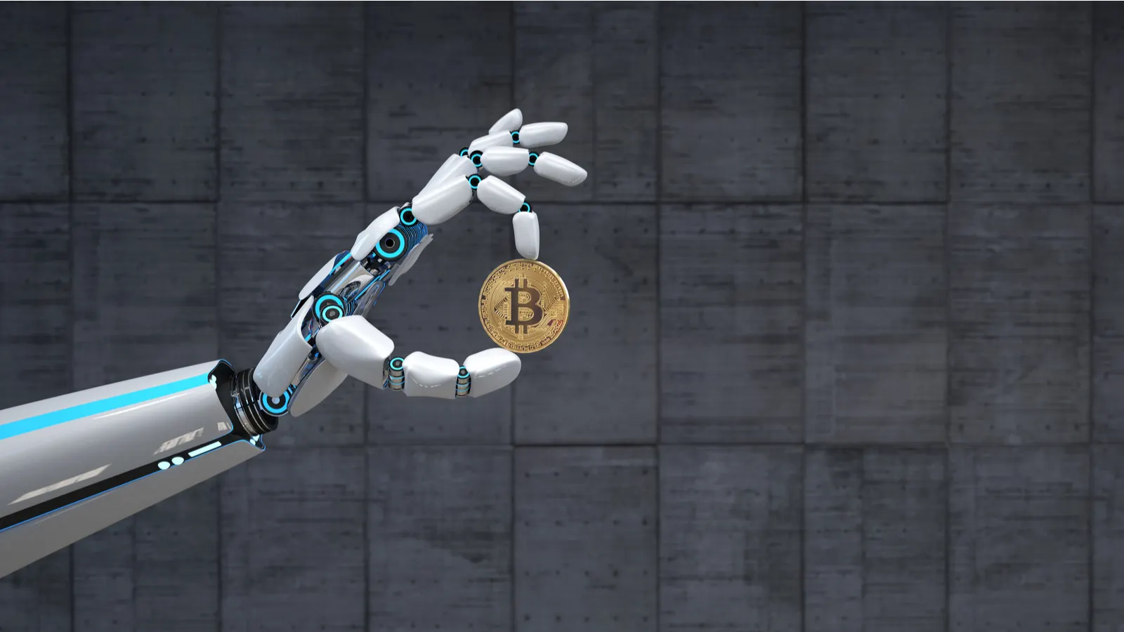 White hand of a robot with a golden bitcoin? Image: Shutterstock