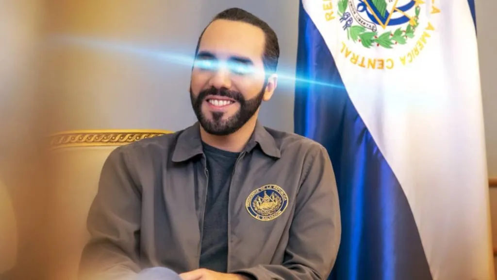 El Salvador President Nayib Bukele, with Bitcoin "laser eyes." Image: Nayib Bukele/Twitter