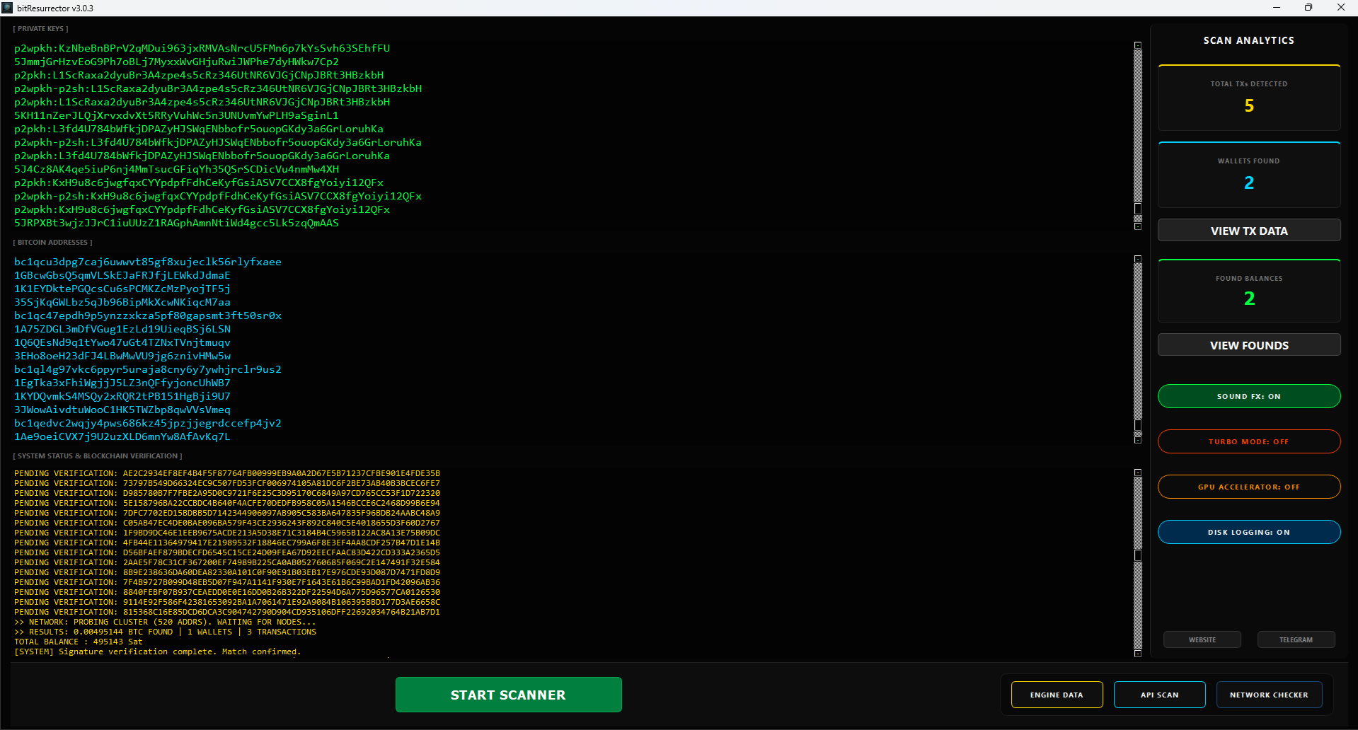 BitResurrector software proof of work Software interface - BitResurrector GUI